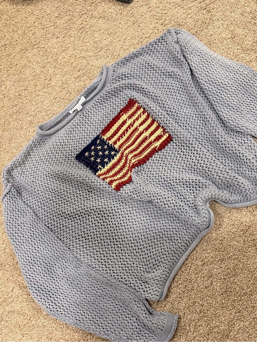Miou Muse cropped Crewneck Sweater with Flag Embroidery